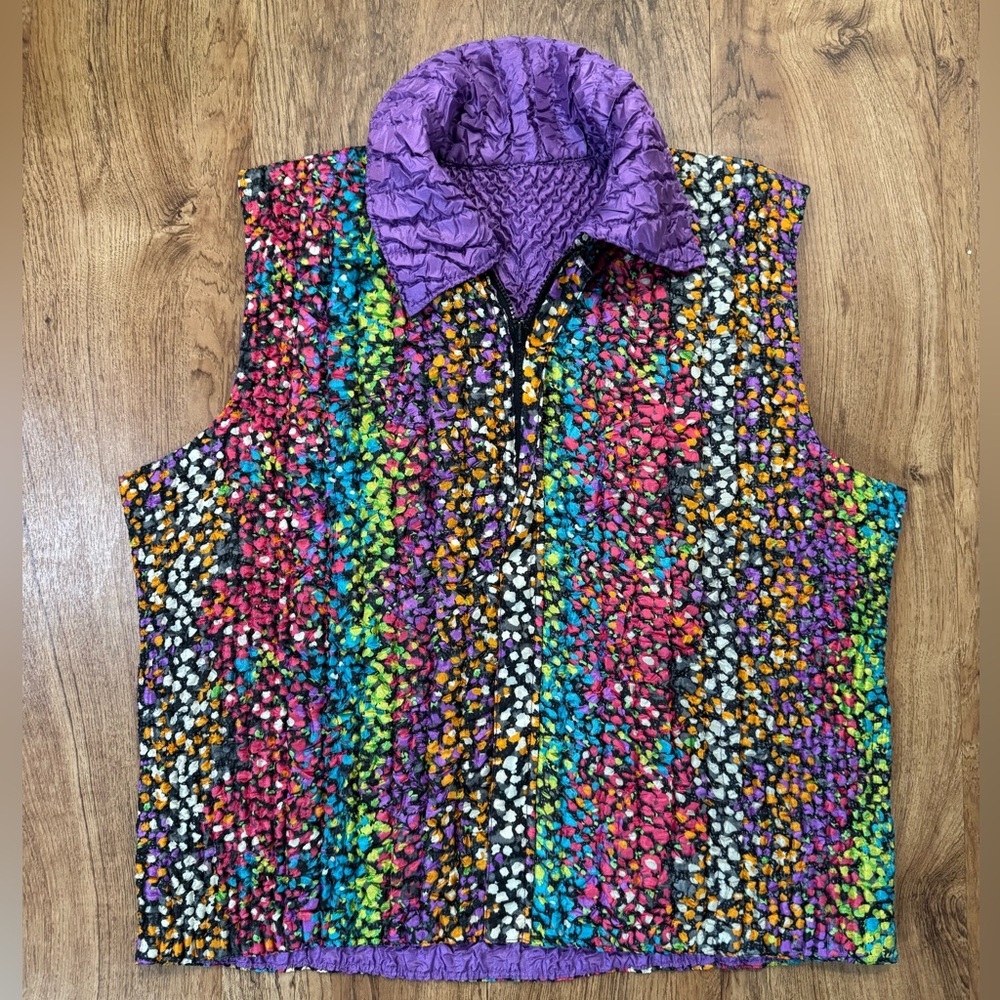 Vintage Colorful Vest Quilted Vibrant Multicolor Pretty Design Medium Large M L